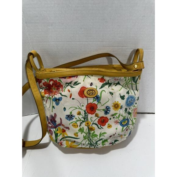 Gucci Flora Canvas Vintage White Yellow Bag Purse Crossbody Floral Japan READ*** - Picture 15 of 16